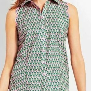 TALBOTS Pink,Green Dancing Pineapples No-Iron Shirt,Blouse Sz 16W